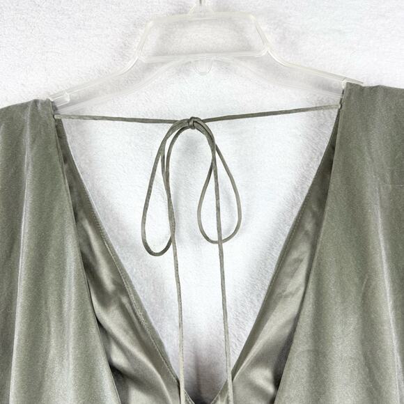 Jenny Yoo Anthro BHLDN Ellis Flutter-Sleeve Open-Back Velvet Gown Green Sz 10 - Picture 11 of 14